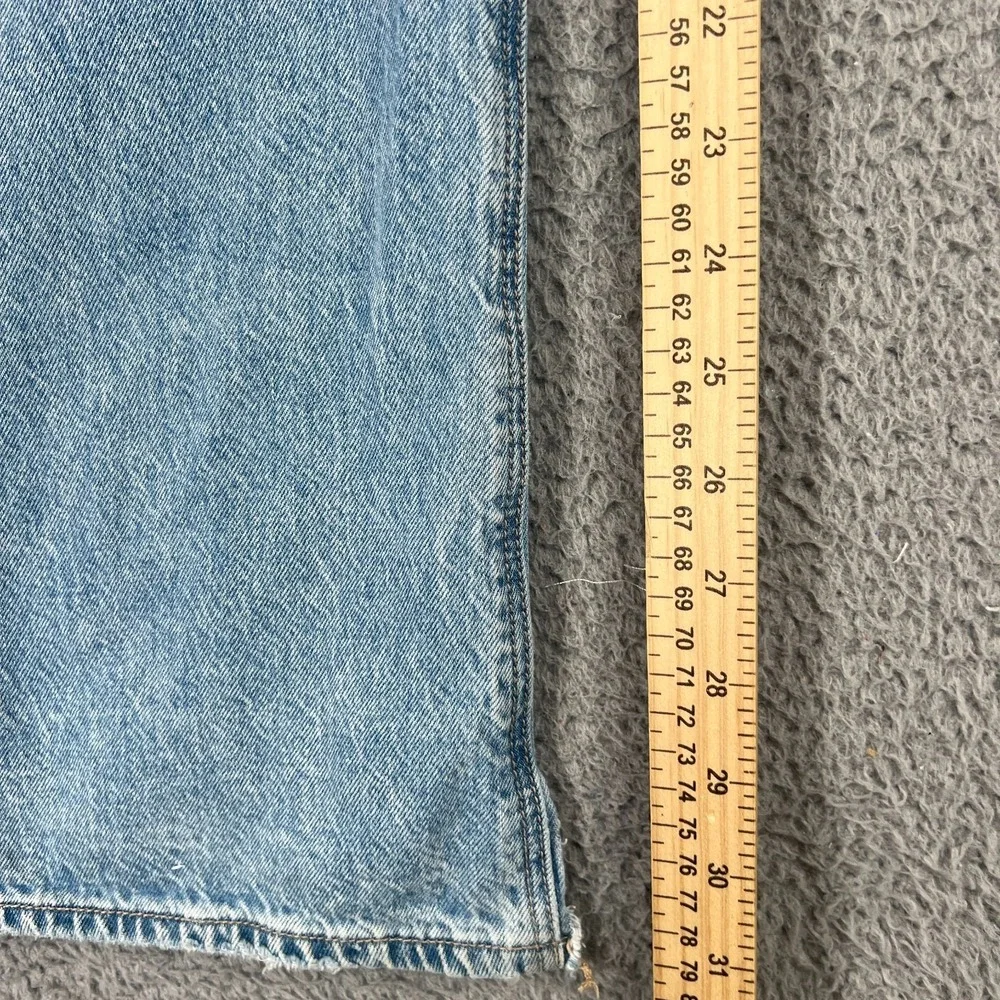 American Eagle Super High Rise Baggy Wide Leg Jeans Womens 8 Blue Distressed - Picture 7 of 16